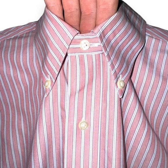 Red Striped Brooks Brothers Non-Iron Button Down Shirt M 16 - Picture 3 of 8